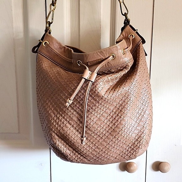 Coach Madison Marielle Woven Leather Drawstring Handbag GUC - Picture 2 of 16